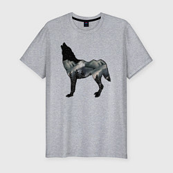 Мужская slim-футболка Ночной волк и лес
