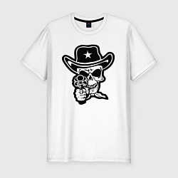 Мужская slim-футболка Череп с револьвером и в шляпе