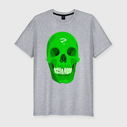 Мужская slim-футболка Зелёный череп со знаком вопроса