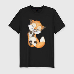 Футболка slim-fit Довольная радостная лисичка, цвет: черный