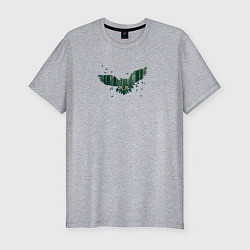 Футболка slim-fit Летящая сова в тенистом зеленом лесу, цвет: меланж