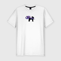 Мужская slim-футболка Силуэт слона и фиолетовый пейзаж