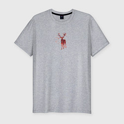 Мужская slim-футболка Силуэт оленя с осенними листьями и деревьями