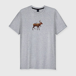 Мужская slim-футболка Осенний лес в силуэте прогуливающегося оленя