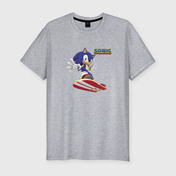Мужская slim-футболка Sonic - hedgehog - skateboarding