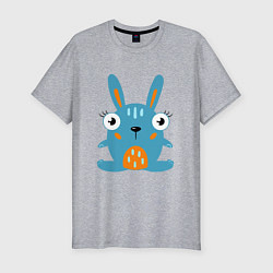 Мужская slim-футболка Смешной круглый заяц, глазастый кролик