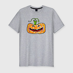 Мужская slim-футболка Веселая тыква на Хэллоуин