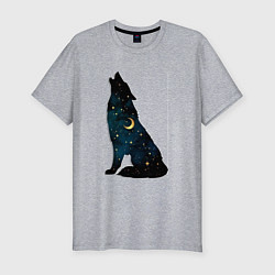 Футболка slim-fit Wolf howling at night, цвет: меланж