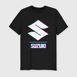 Футболка slim-fit Значок Suzuki в стиле glitch, цвет: черный