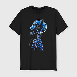 Мужская slim-футболка Скелет в наушниках - меломан