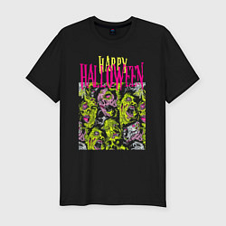 Футболка slim-fit Happy Halloween - crazy faces, цвет: черный