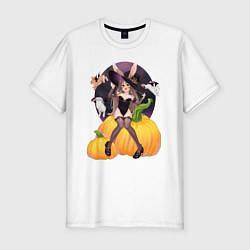 Футболка slim-fit Ведьма-фурри в чёрном нижнем белье - Halloween, цвет: белый