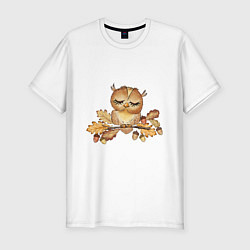 Мужская slim-футболка Спящая осенняя совушка