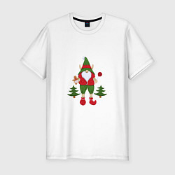 Мужская slim-футболка Новогодний гном Рождество