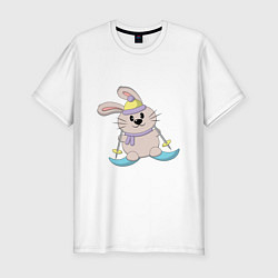 Мужская slim-футболка Кролик - лыжник