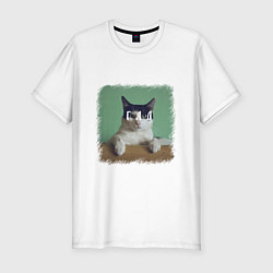 Мужская slim-футболка Мем - голодный кот