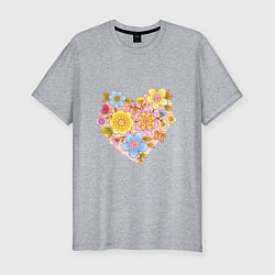 Мужская slim-футболка Орнамент цветочный в форме сердца Любовь
