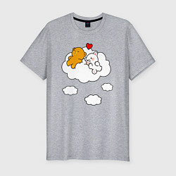 Мужская slim-футболка Влюбленные медвежата на облаке