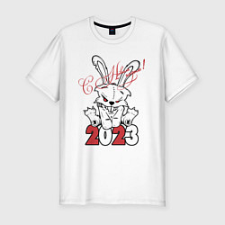 Мужская slim-футболка С Новым годом! Злой кролик 2023