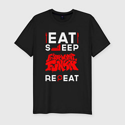 Футболка slim-fit Надпись eat sleep Friday Night Funkin repeat, цвет: черный