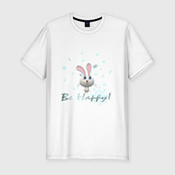 Мужская slim-футболка Год кролика Надпись Будь счастлив