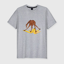 Мужская slim-футболка Жираф скользит на банановой кожуре