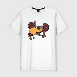 Футболка slim-fit Мопс - крутой пауэрлифтер!, цвет: белый