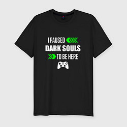 Футболка slim-fit I paused Dark Souls to be here с зелеными стрелкам, цвет: черный