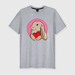 Мужская slim-футболка Кролик с красным сердечком