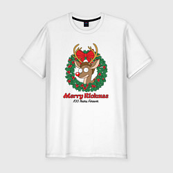 Мужская slim-футболка Морти новогодний олень