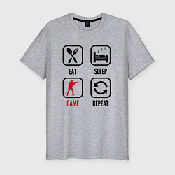 Мужская slim-футболка Eat - sleep - Counter Strike - repeat
