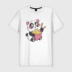 Мужская slim-футболка Каваи панда ест рамен