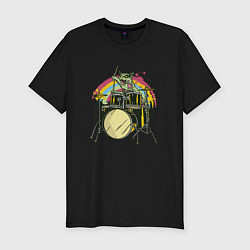 Футболка slim-fit Зомби кот барабанщик, цвет: черный