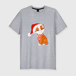 Мужская slim-футболка Новогодний рыжий кот