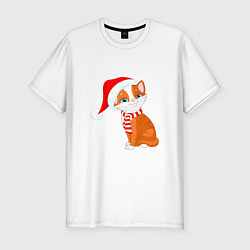 Мужская slim-футболка Новогодний рыжий кот