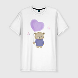 Мужская slim-футболка Милый медвежонок с шариком и бабочками
