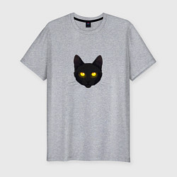 Мужская slim-футболка Черный кот с сияющим взглядом