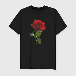 Футболка slim-fit Красивая красная роза, цвет: черный