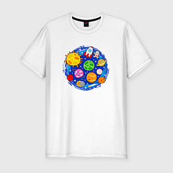 Мужская slim-футболка Мультяшный космос планеты звезды