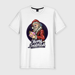 Мужская slim-футболка Санта с подарком