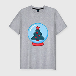 Мужская slim-футболка Новогодняя ёлочка в снежном шаре