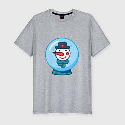 Мужская slim-футболка Портрет снеговика в снежном шаре