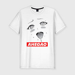 Мужская slim-футболка Лицо ахегао с логотипом