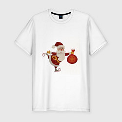 Мужская slim-футболка Дед Мороз на коньках с мешком подарков