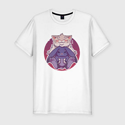Мужская slim-футболка Новогодние друзья: кот и кролик