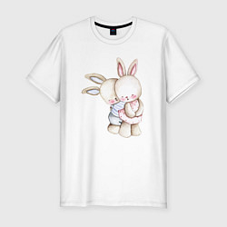 Мужская slim-футболка Милые зайчата обнимаются