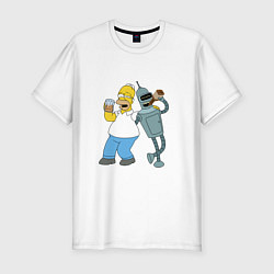 Мужская slim-футболка Drunk Homer and Bender