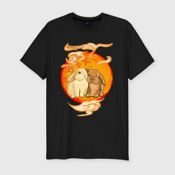 Футболка slim-fit Новогодние кролики, цвет: черный