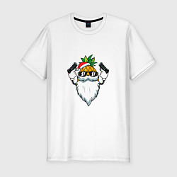 Мужская slim-футболка Ананасанта - Санта ананас с пистолетами