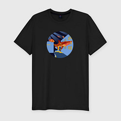 Мужская slim-футболка Летающие акулы в городе